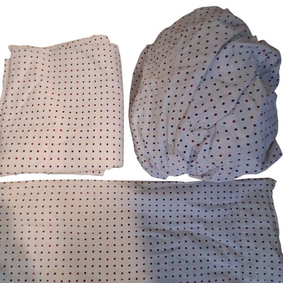Ralph Lauren sheets Full Sized flat fitted 1 case white red blu polka dot cotton - Picture 1 of 3